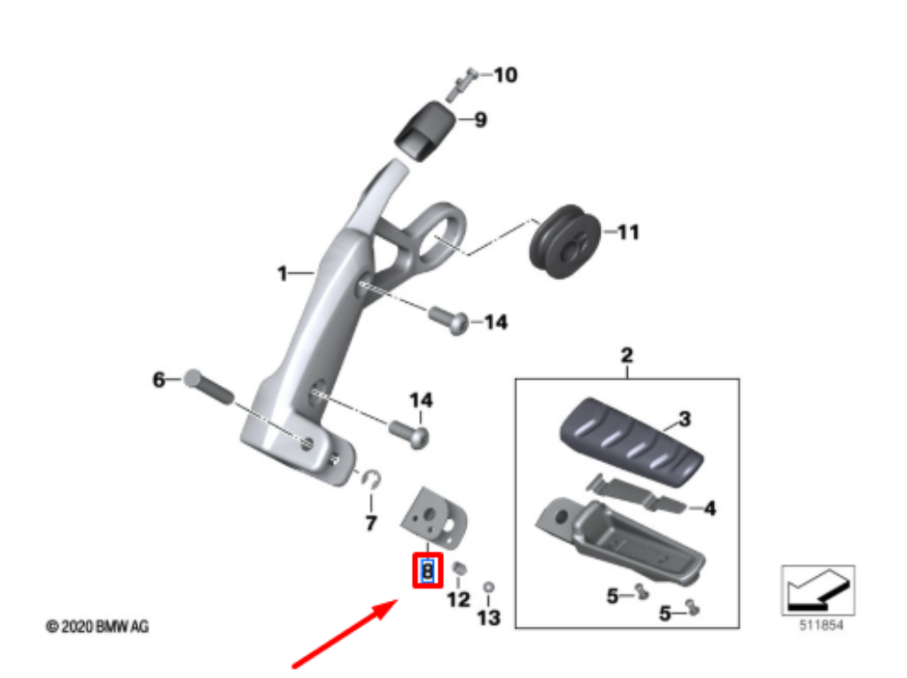 Batente Do Pousa Pés BMW R 1200 R/ R NINE T/ F 900 R N8 46717674588 — BMW Motorrad