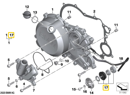 Conjunto Vedante/Rolamento Bomba Liquida BMW Motorrad G310 GS/ G310 R/ G310 RR N17