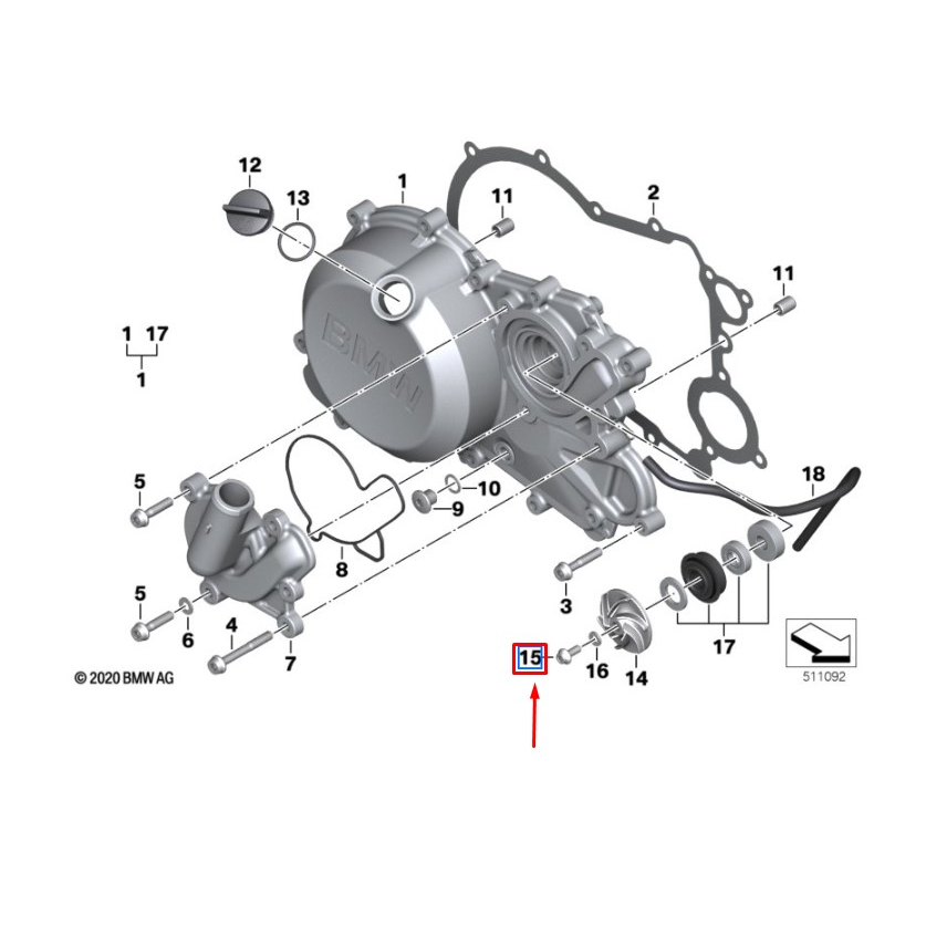 Roda de Bomba Refrigeração / Anilha Vedação / Parafuso Sextav. Interior M5x12