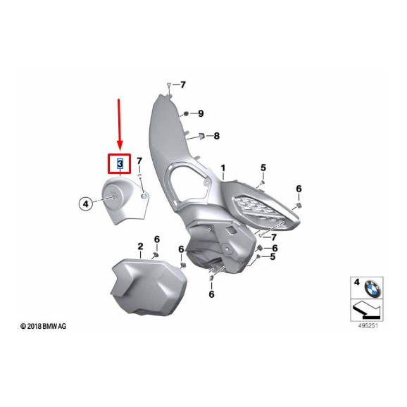 Tampa da Cobertura Carenagem Lateral BMW R 1250 GS / R 1200 GS / R 1250 GSA