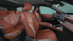 Interior do BMW iX3 no acabamento Contemporary Bicolor Castanea